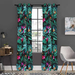 Teal Tropical Leaf Hawaii Pattern Print Curtain