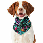 Teal Tropical Leaf Hawaii Pattern Print Dog Bandana