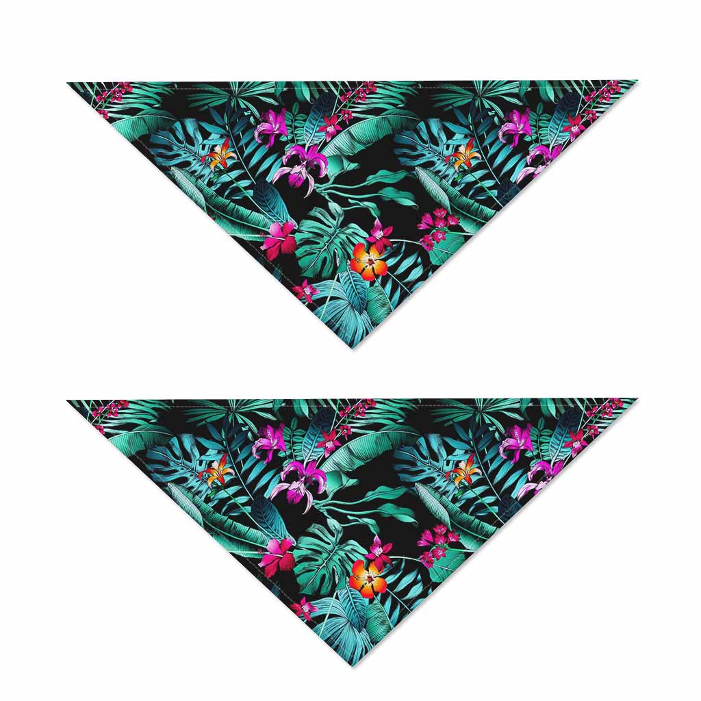 Teal Tropical Leaf Hawaii Pattern Print Dog Bandana
