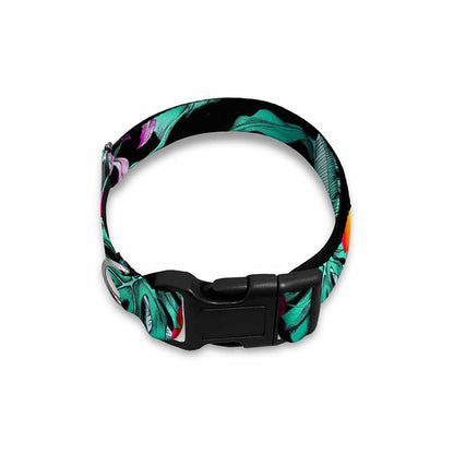 Teal Tropical Leaf Hawaii Pattern Print Dog Collar