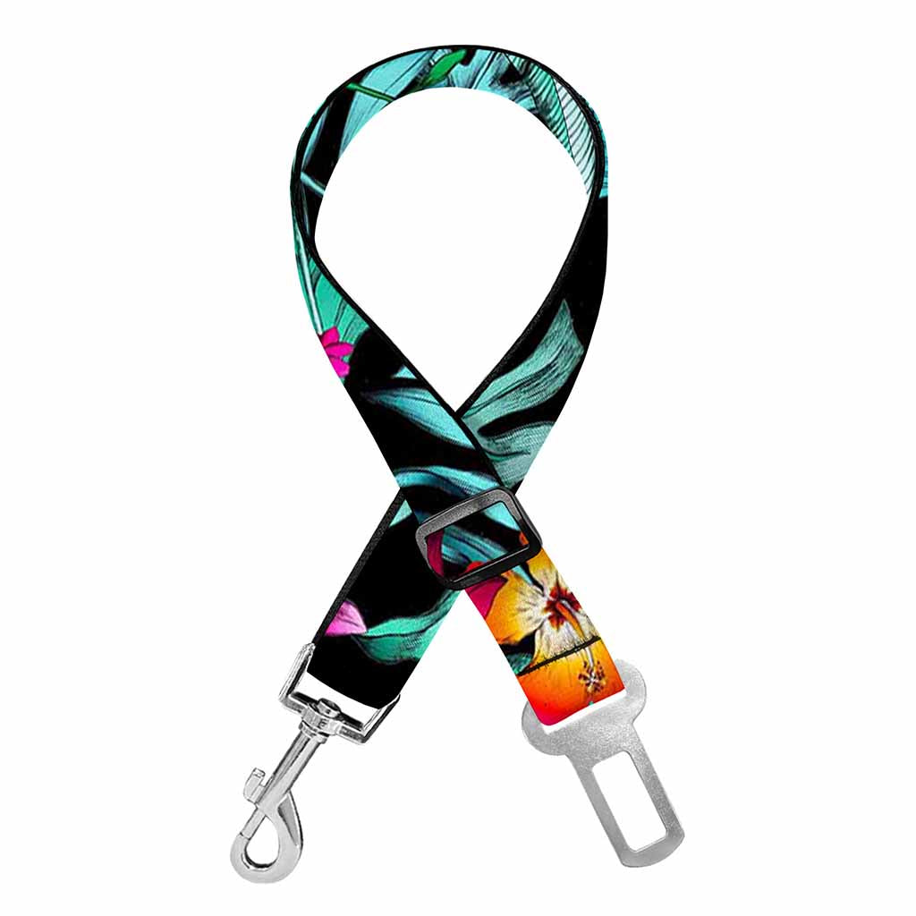 Teal Tropical Leaf Hawaii Pattern Print Dog Seat Belt