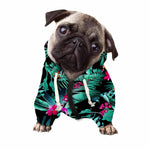 Teal Tropical Leaf Hawaii Pattern Print Dog Zip Up Hoodie