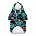 Teal Tropical Leaf Hawaii Pattern Print Dog Zip Up Hoodie