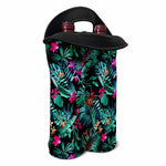 Teal Tropical Leaf Hawaii Pattern Print Double Neoprene Wine Tote