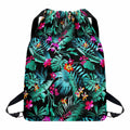 Teal Tropical Leaf Hawaii Pattern Print Drawstring Backpack