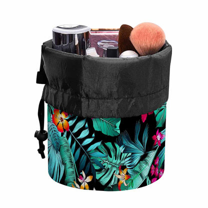 Teal Tropical Leaf Hawaii Pattern Print Drawstring Makeup Bag