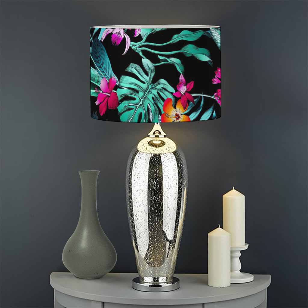 Teal Tropical Leaf Hawaii Pattern Print Drum Lamp Shade