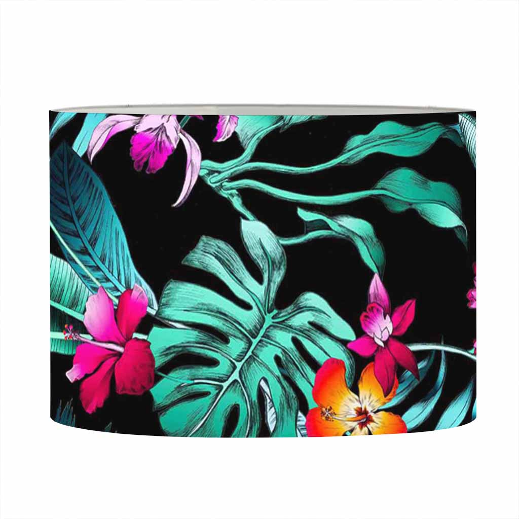 Teal Tropical Leaf Hawaii Pattern Print Drum Lamp Shade