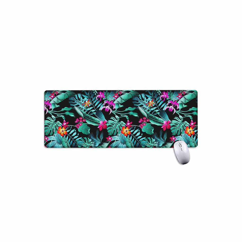Teal Tropical Leaf Hawaii Pattern Print Extended Mouse Pad