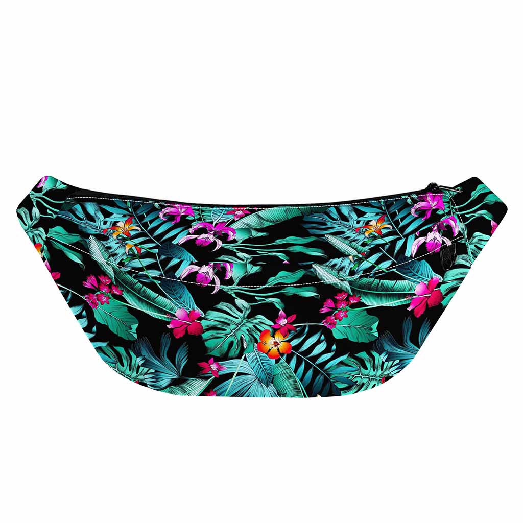 Teal Tropical Leaf Hawaii Pattern Print Fanny Pack