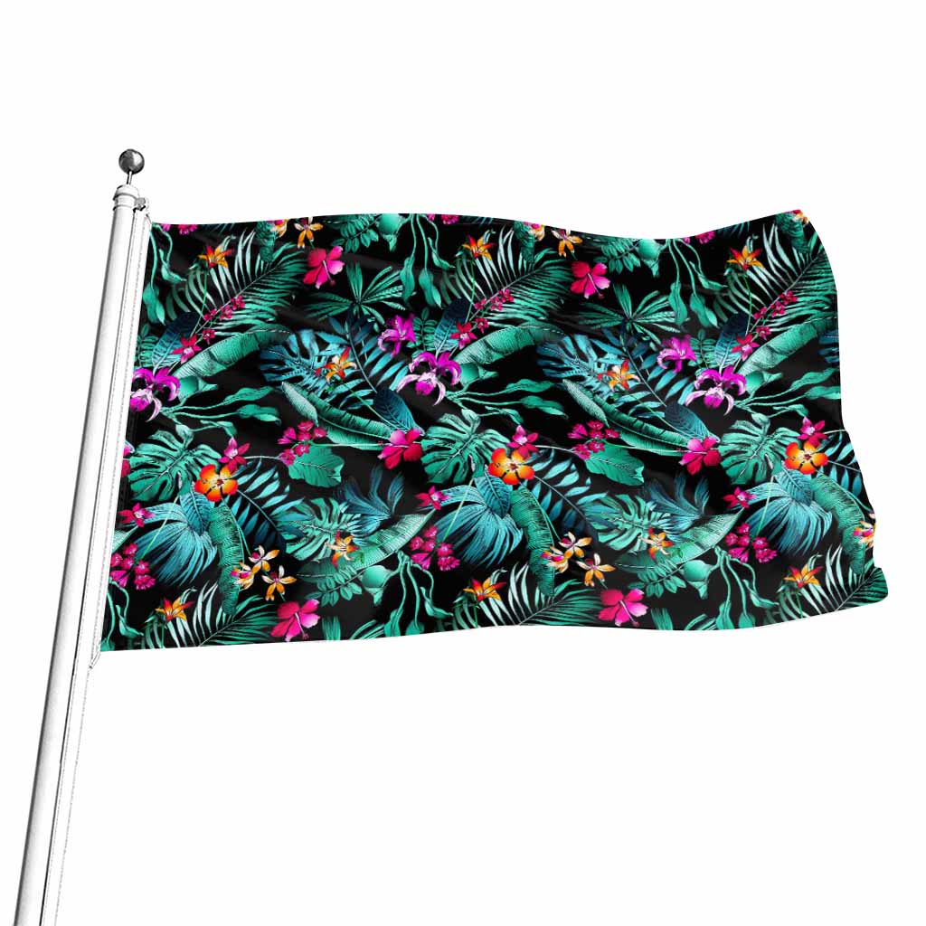 Teal Tropical Leaf Hawaii Pattern Print Flag