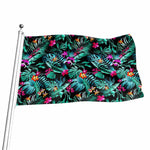 Teal Tropical Leaf Hawaii Pattern Print Flag