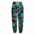 Teal Tropical Leaf Hawaii Pattern Print Fleece Lined Knit Pants