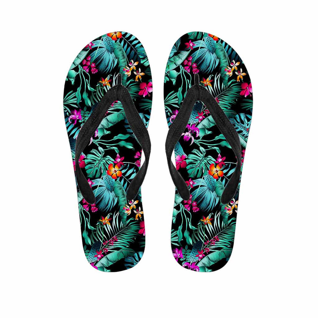 Teal Tropical Leaf Hawaii Pattern Print Flip Flops