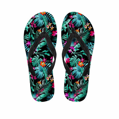 Teal Tropical Leaf Hawaii Pattern Print Flip Flops