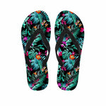 Teal Tropical Leaf Hawaii Pattern Print Flip Flops