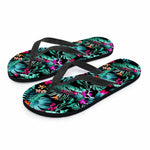 Teal Tropical Leaf Hawaii Pattern Print Flip Flops
