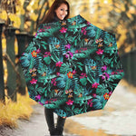 Teal Tropical Leaf Hawaii Pattern Print Foldable Umbrella
