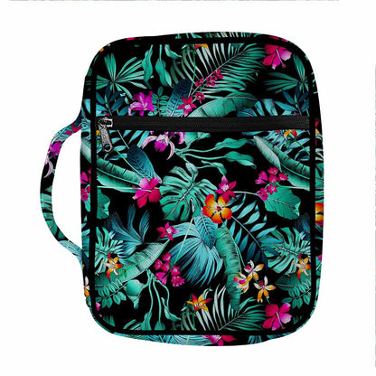 Teal Tropical Leaf Hawaii Pattern Print Front Pocket Bible Bag