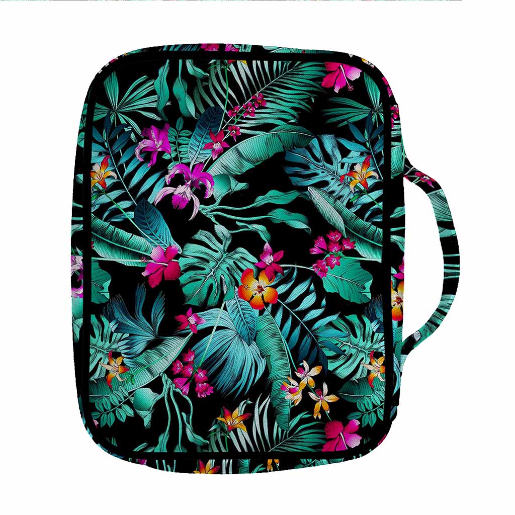 Teal Tropical Leaf Hawaii Pattern Print Front Pocket Bible Bag