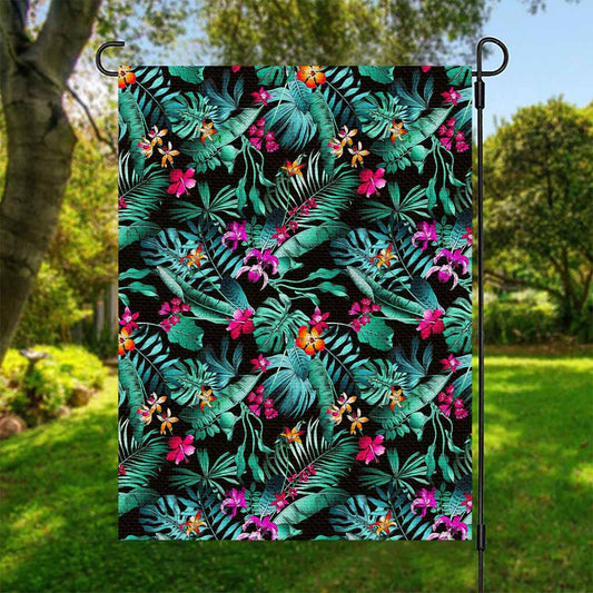 Teal Tropical Leaf Hawaii Pattern Print Garden Flag