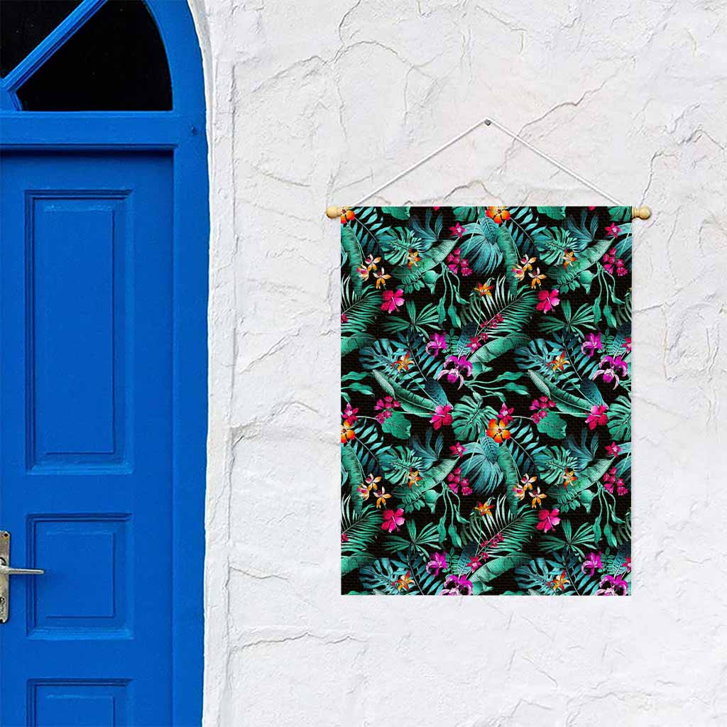 Teal Tropical Leaf Hawaii Pattern Print Garden Flag