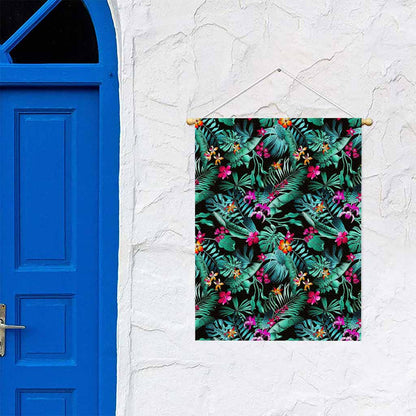 Teal Tropical Leaf Hawaii Pattern Print Garden Flag