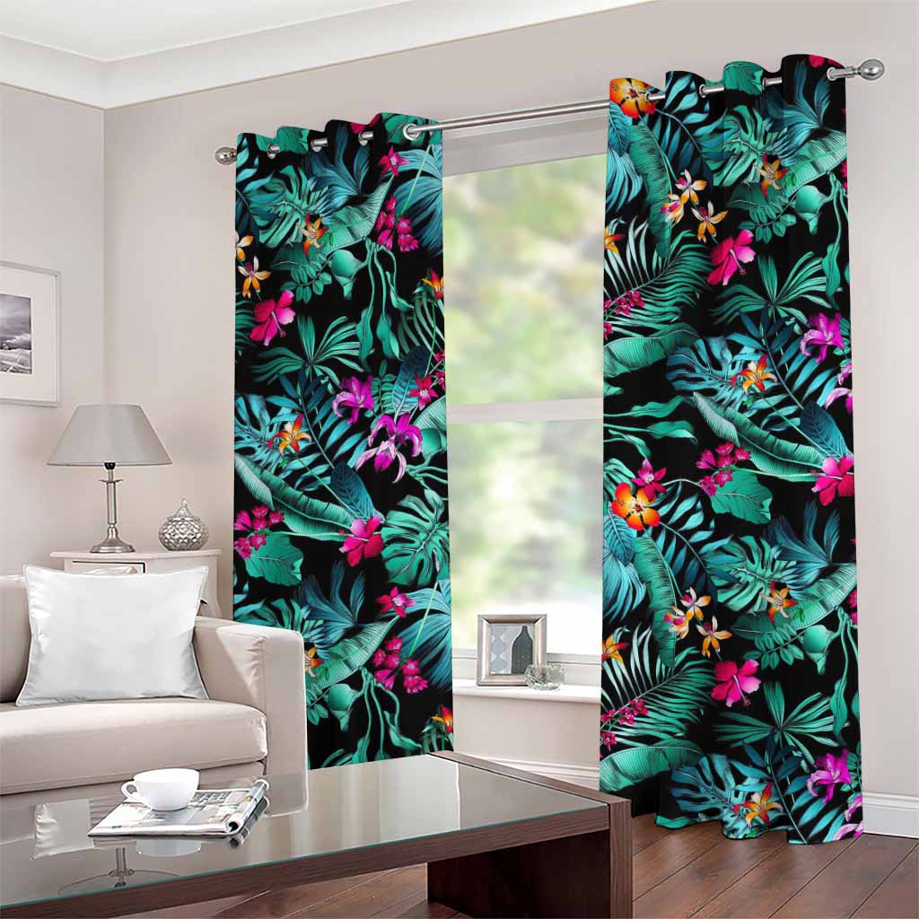 Teal Tropical Leaf Hawaii Pattern Print Grommet Curtains