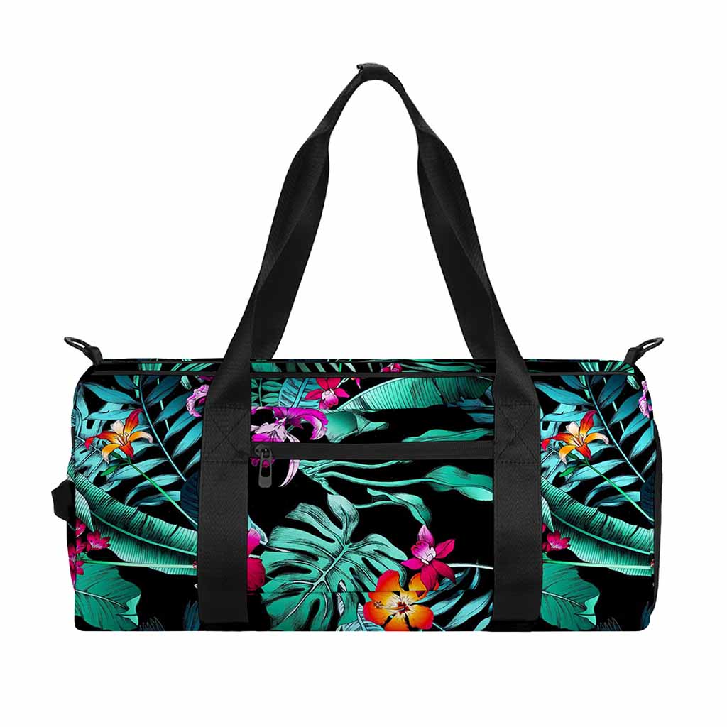 Teal Tropical Leaf Hawaii Pattern Print Gym Bag