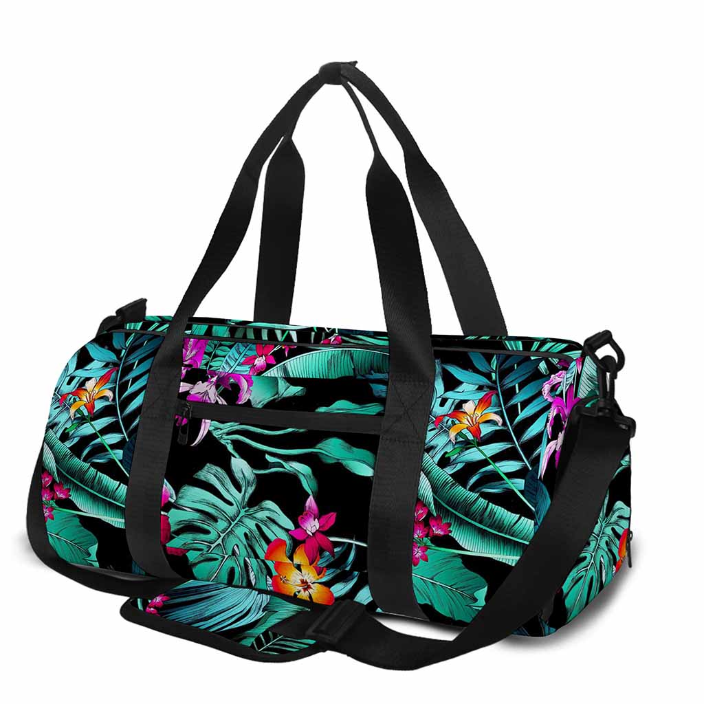 Teal Tropical Leaf Hawaii Pattern Print Gym Bag