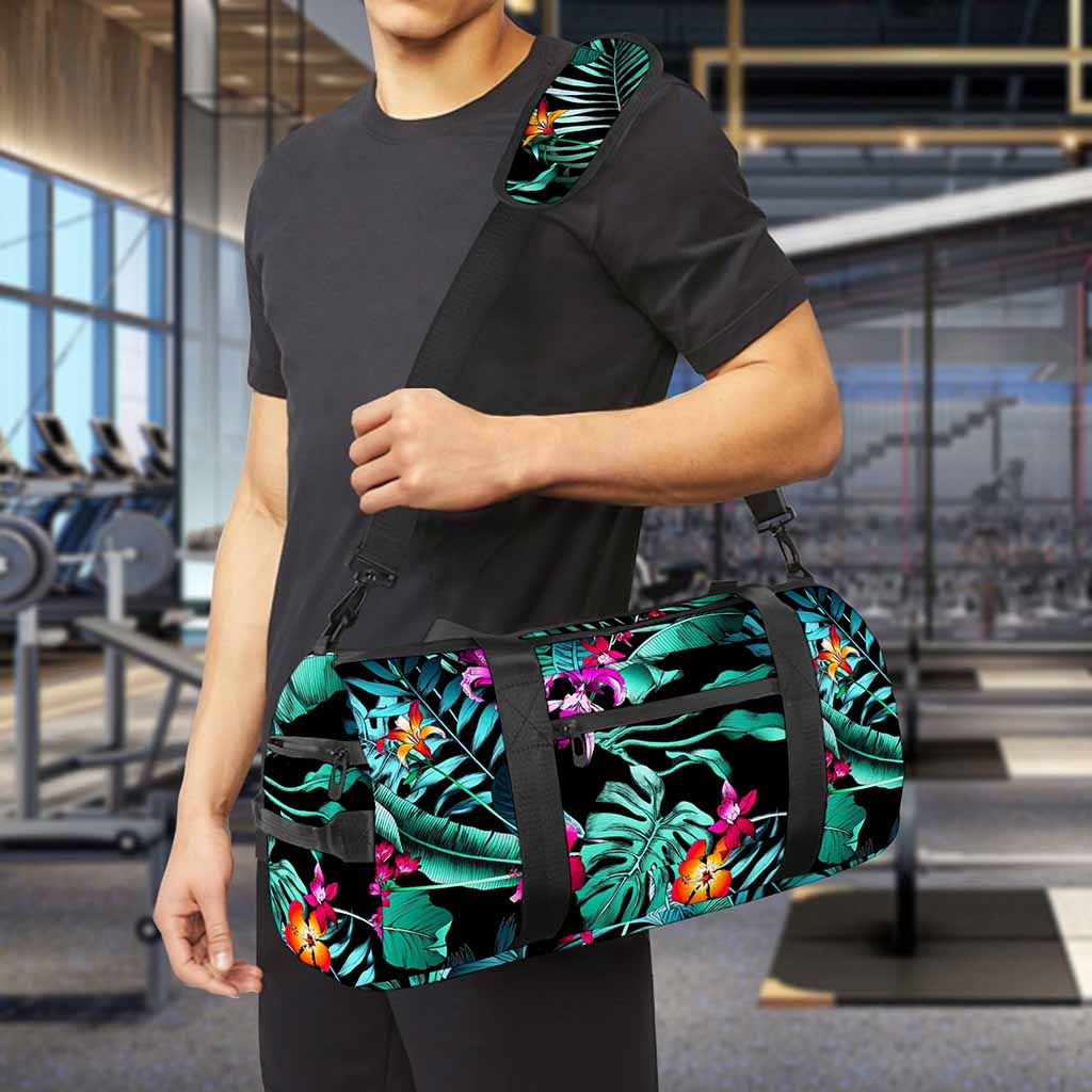 Teal Tropical Leaf Hawaii Pattern Print Gym Bag