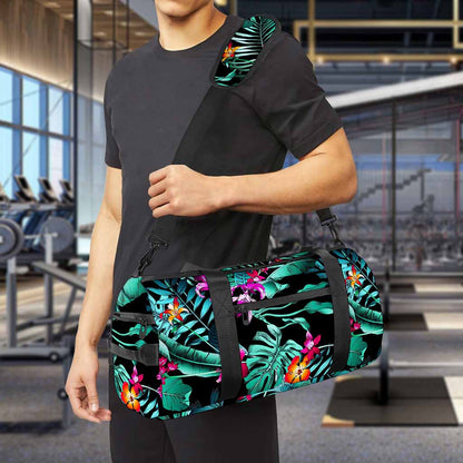 Teal Tropical Leaf Hawaii Pattern Print Gym Bag
