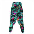 Teal Tropical Leaf Hawaii Pattern Print Hammer Pants