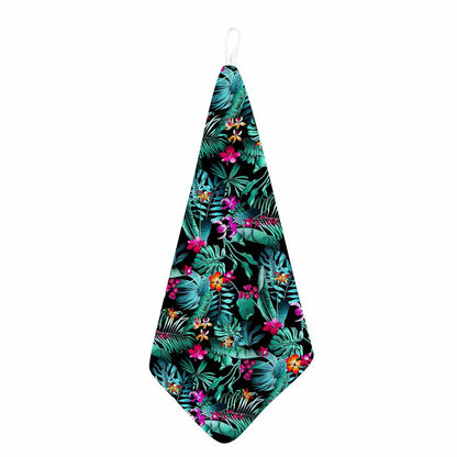 Teal Tropical Leaf Hawaii Pattern Print Hand Towel
