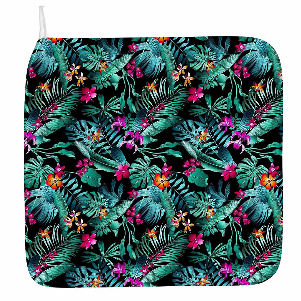 Teal Tropical Leaf Hawaii Pattern Print Hand Towel