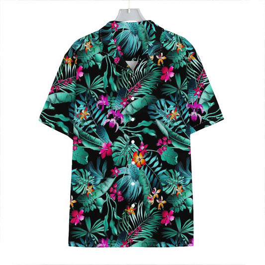 Teal Tropical Leaf Hawaii Pattern Print Hawaiian Shirt