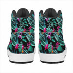 Teal Tropical Leaf Hawaii Pattern Print High Top Leather Sneakers