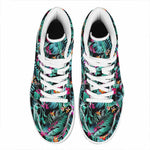 Teal Tropical Leaf Hawaii Pattern Print High Top Leather Sneakers