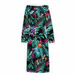 Teal Tropical Leaf Hawaii Pattern Print Hooded Bathrobe