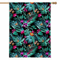 Teal Tropical Leaf Hawaii Pattern Print House Flag