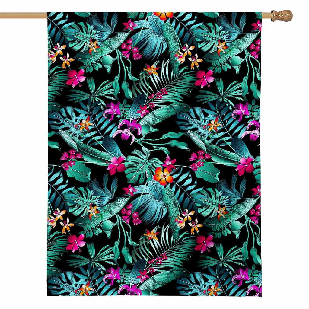 Teal Tropical Leaf Hawaii Pattern Print House Flag
