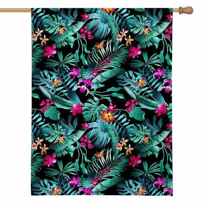 Teal Tropical Leaf Hawaii Pattern Print House Flag