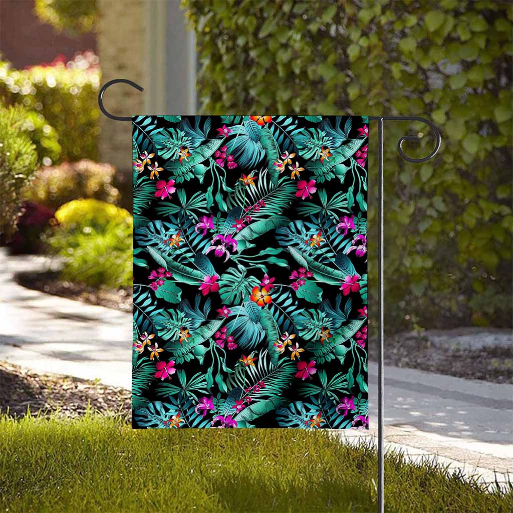Teal Tropical Leaf Hawaii Pattern Print House Flag