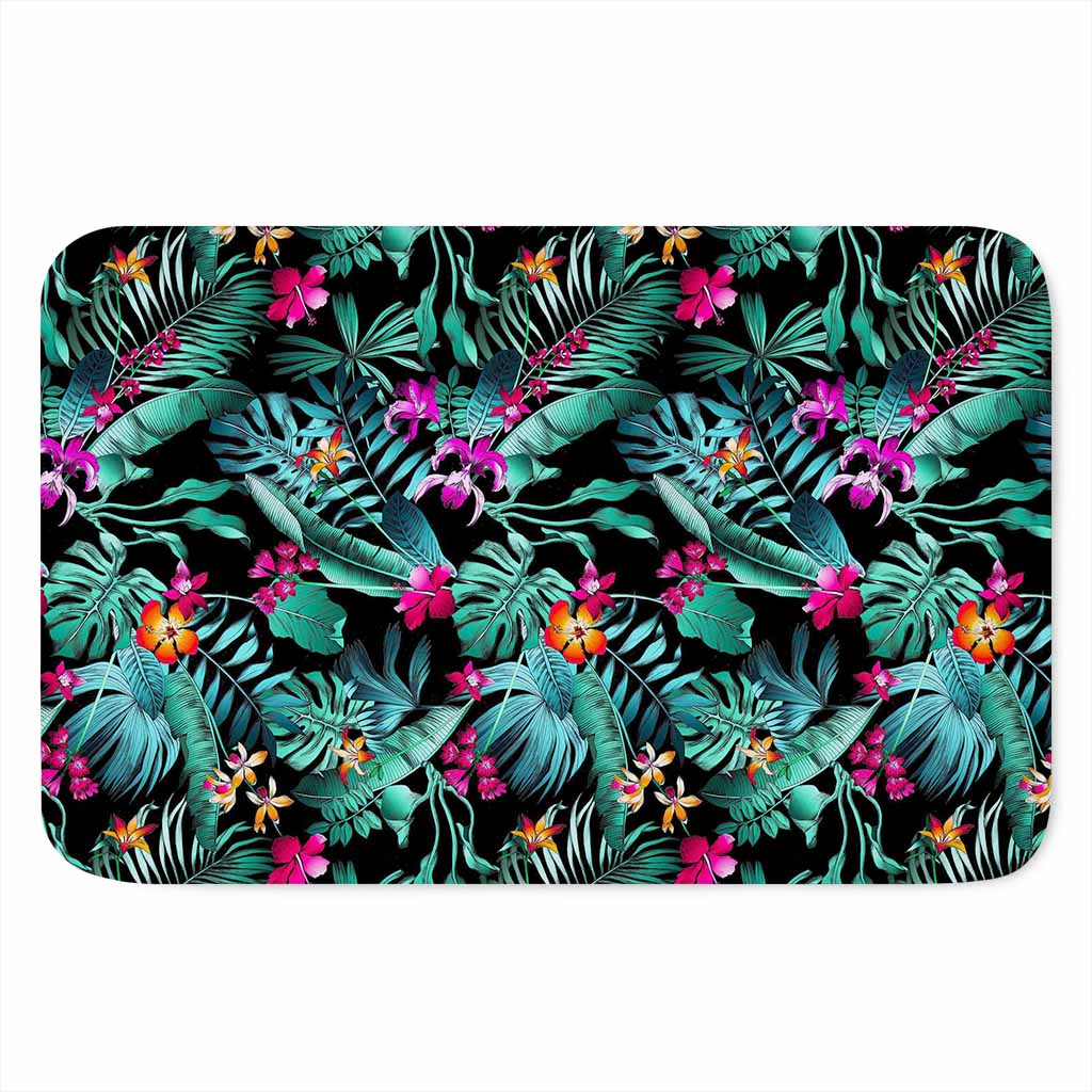 Teal Tropical Leaf Hawaii Pattern Print Indoor Door Mat