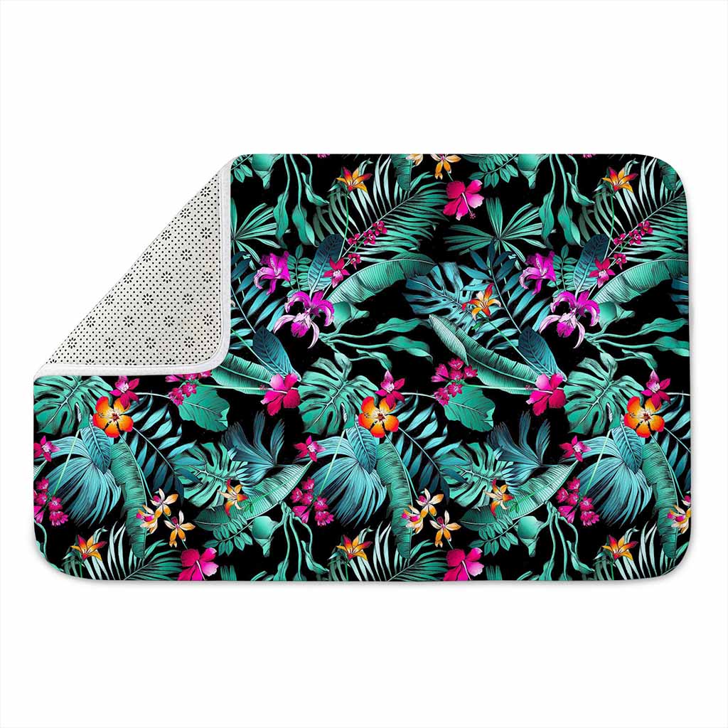 Teal Tropical Leaf Hawaii Pattern Print Indoor Door Mat