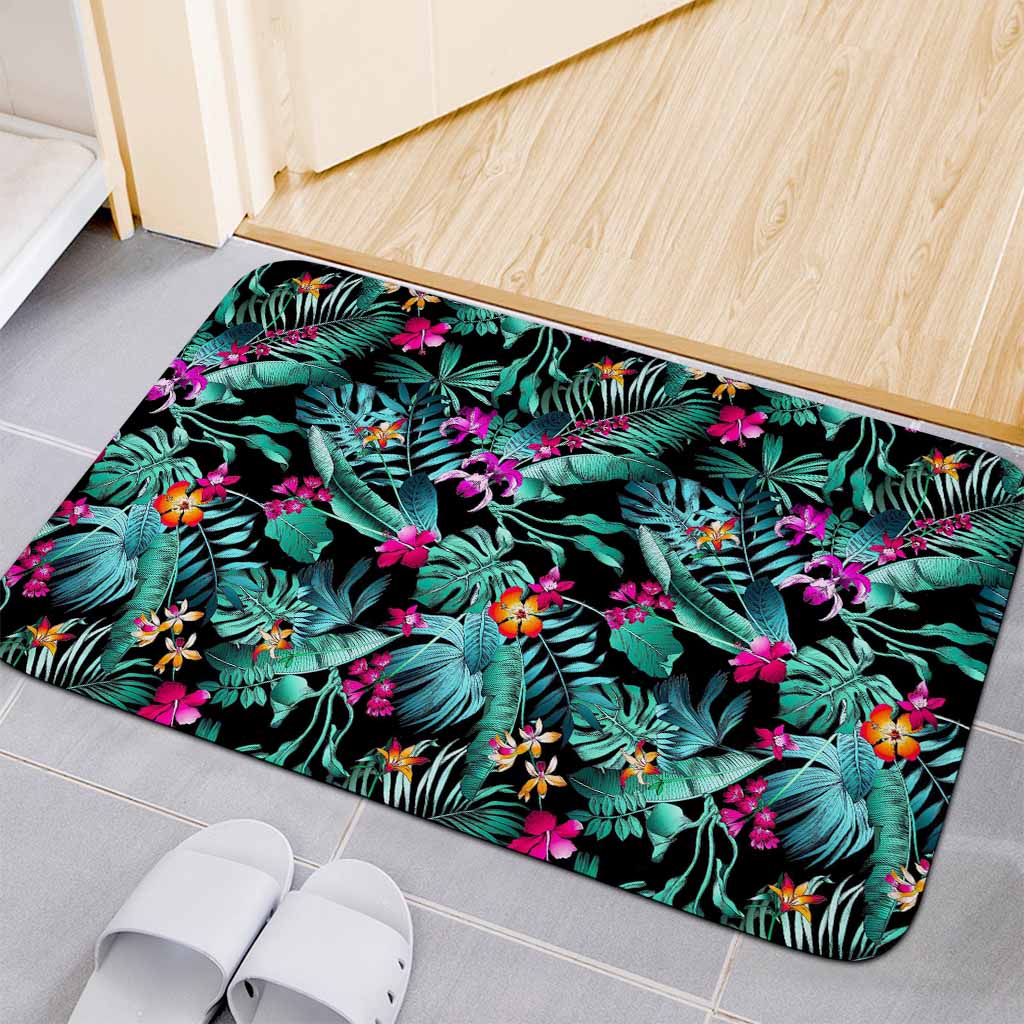 Teal Tropical Leaf Hawaii Pattern Print Indoor Door Mat