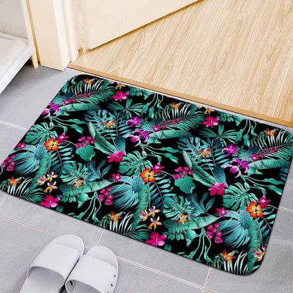 Teal Tropical Leaf Hawaii Pattern Print Indoor Door Mat