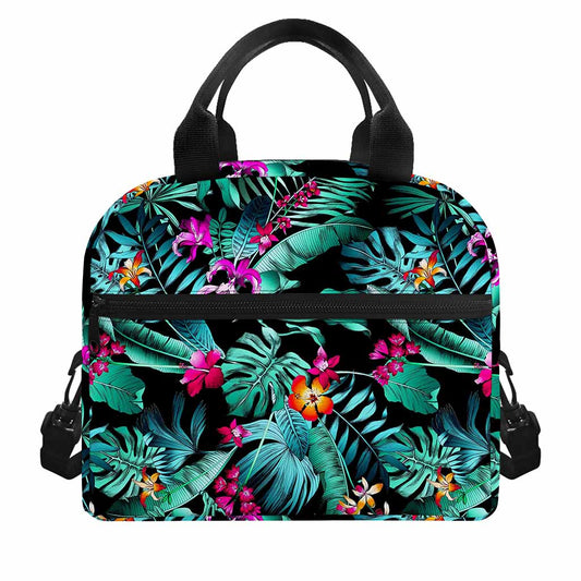 Teal Tropical Leaf Hawaii Pattern Print Insulated Lunch Bag
