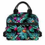 Teal Tropical Leaf Hawaii Pattern Print Insulated Lunch Bag