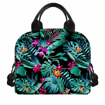 Teal Tropical Leaf Hawaii Pattern Print Insulated Lunch Bag